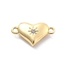 Rack Plating Brass Clear Cubic Zirconia Heart Connector Charms KK-Q017-24G-1