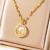 Brass Clear Cubic Zirconia Flat Round Butterfly Pendant Dapped Chain Necklaces for Women LS-WA9125-2