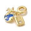 Brass Cubic Zirconia Travel European Dangle Charms KK-R002-20G-01-2