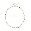 Brass & Colorful Glass Flat Round Link Chain Necklaces for Women NJEW-JN05451-4