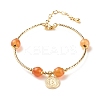 Brass Coin Charm Bracelet with Natural Red Aventurine BJEW-TA00116-04-1