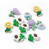 Flower Mixe Shapes Opaque Resin Cabochons RESI-G041-D02-1