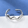 Non-Tarnish 304 Stainless Steel Wave Open Cuff Ring for Women RJEW-C040-02P-1
