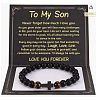 Cross Natural Tiger Eye & Frosted Black Obsidian Round Beads Stretch Bracelets for Men Women WG92FBF-12-1