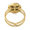 Ion Plating(IP) 304 Stainless Steel Enamel Flat Round with Flower Cuff Finger Rings RJEW-L107-067G-01-3