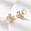 Flower Brass Micro Pave Clear Cubic Zirconia Stud Earrings EJEW-P331-10G-3