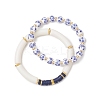 2Pcs 2 Styles Handmade Flower Porcelain Ceramic Round Beads Stretch Bracelets & Polymer Clay Heishi Beads Stretch Bracelets BJEW-JB12071-2