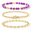 3Pcs Glass & Brass Round Beads Stretch Bracelets HD9470-6-1