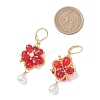 Flower with Teardrop Glass Beads Dangle Earrings EJEW-MZ00670-4