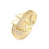 Brass Micro Pave Clear Cubic Zirconia Cuff Rings for Women RJEW-U043-09G-4