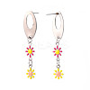 Oval with Flower Enamel Long Dangle Stud Earrings EJEW-N049-05A-3