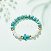 Natural White Jade & Howlite & Synthetic Turquoise(Dyed) Stretch Bracelet with Cross BJEW-JB08295-03-2