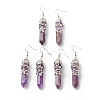 Natural Amethyst Bullet with Flower Dangle Earrings EJEW-G300-02P-03-1