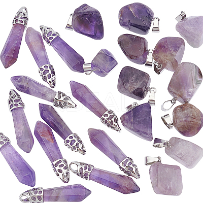 24Pcs 2 Styles Natural Amethyst Pendants G-UN0001-12C-1