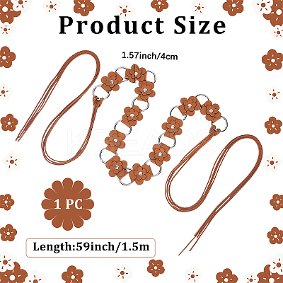 1Pc Imitation Leather Flower Brass Ring Link Chain Waist Belly Chains Belts for Women AJEW-CL0001-49C-1
