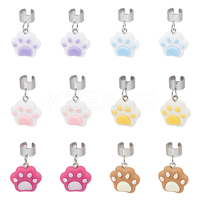 12Pcs 6 Colors Cat Paw Print Resin Stethoscope Pendant Decorations HJEW-OC00161-1