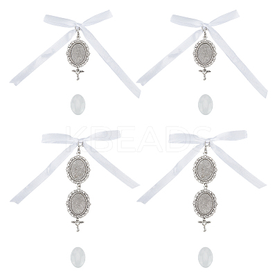 Tibetan Style Alloy & Glass Oval Photo Bouquet Hanging Ornaments HJEW-HY0001-11-1