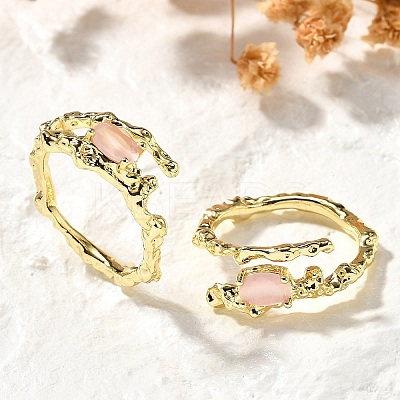 Oval Brass Cat Eye Cuff Rings for Women RJEW-U042-01G-02-1