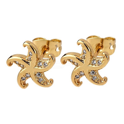 Brass Micro Pave Clear Cubic Zirconia Stud Earrings EJEW-D328-04G-04-1