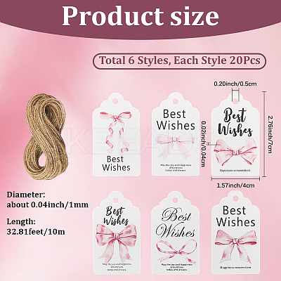 120Pcs 6 Styles Thanksgiving Day Word Best Wishes Bowknot Printed Paper Thank You Gift Tags AJEW-SP0003-63A-1
