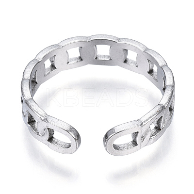Non-Tarnish 304 Stainless Steel Curb Chains Shape Open Cuff Ring RJEW-N040-40-1