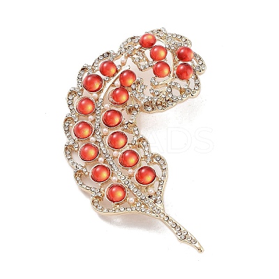 Leaf Alloy Pave Acrylic Rhinestone Brooch JEWB-C029-17A-1