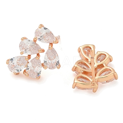 Rack Plating Leaf Brass Clear Cubic Zirconia Stud Earrings EJEW-M090-20G-1