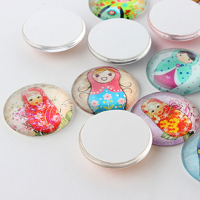 Russian Girl Doll Printed Glass Cabochons GGLA-A002-10mm-JJ-1