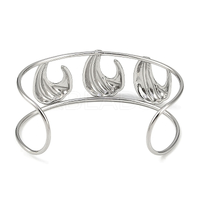 Non-Tarnish 304 Stainless Steel Wide Hollow Textured Opaen Cuff Bangles BJEW-Q348-07P-01-1