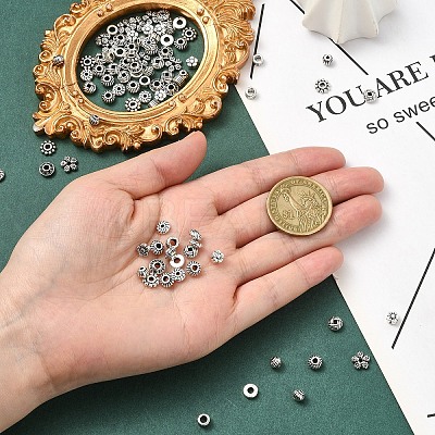 100Pcs 10 Styles Tibetan Style Alloy Spacer Beads TIBEB-YW0001-14AG-1