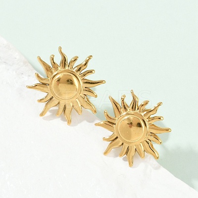 Ion Plating(IP) 304 Stainless Steel Sun Stud Earrings for Women EJEW-F300-10G-1