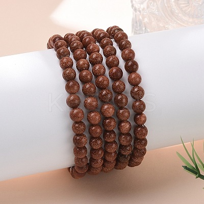 Synthetic Goldstone Bead Stretch Bracelets BJEW-K212-A-002-1
