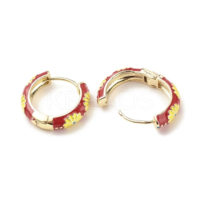 Daisy Flower Enamel Hoop Earrings EJEW-G290-01G-D-1