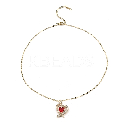 Heart Light Gold Brass Micro Pave Cubic Zirconia Pendant Necklaces NJEW-E105-09KCG-02-1