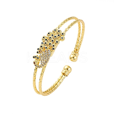 Brass Micro Pave Cubic Zirconia Cuff Bangles for Women BJEW-U025-09G-1