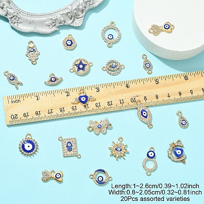 20Pcs 20 Styles Evil Eye Alloy Enamel & Rhinestone Pendants and Connector Charms Findings Kits ENAM-YW0005-60-1