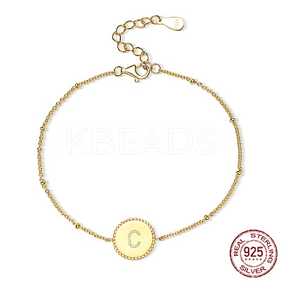 925 Sterling Silver Letter Initial Flat Round Link Bracelets SJ5333-3-1