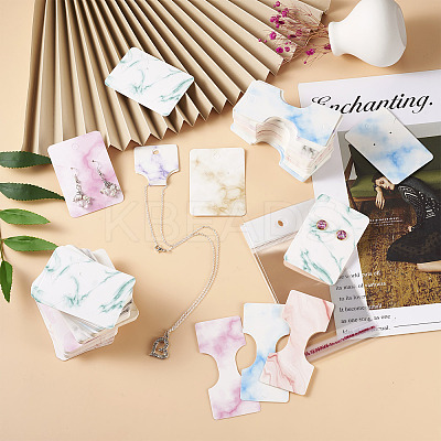 210Pcs Marble Pattern Paper Hair Ties & Earring Display Card Sets CDIS-FW0001-03-1