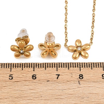 Flower 304 Stainless Steel Rhinestone Necklaces & Stud Earrings Sets for Women SJEW-K003-02G-1