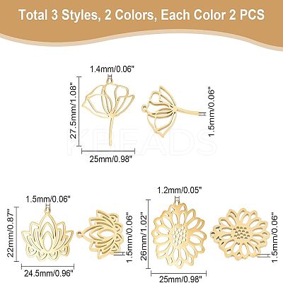 12Pcs 6 Style 304 Stainless Steel Pendants STAS-UN0038-83-1