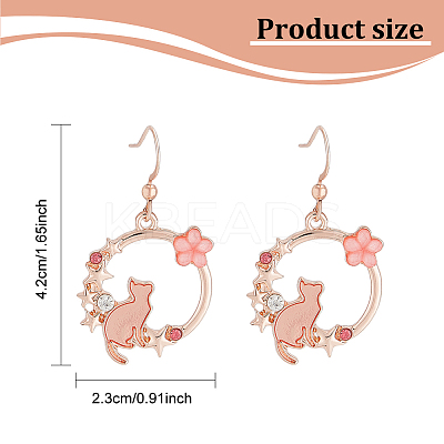 3 Pairs 3 Colors Resin Flower & Enamel Cat & Rhinestone Star Dangle Earrings EJEW-AN0001-88-1