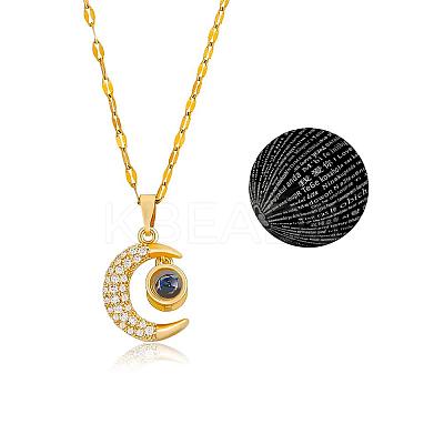 Mother's Day Moon Pendant Necklace I Love You in 100 Languages Projection Necklace Stainless Steel Charm Jewelry for Women Lovers Mom Girlfriends JN1115A-1