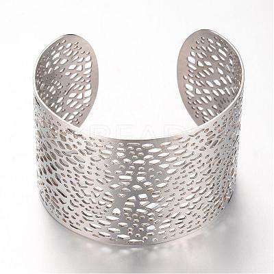 Tarnish Resistant 304 Stainless Steel Filigree Cuff Bangles STAS-S060-15-1