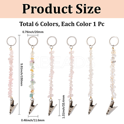 6Pcs Natural Rose Quartz & Quartz Crystal Keychain KEYC-GF00005-1