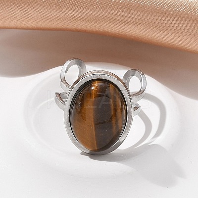 Oval Natural Tiger Eye Finger Rings RJEW-M062-02P-02-1