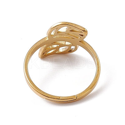 Ion Plating(IP) 201 Stainless Steel Hollow Out Leaf Adjustable Ring for Women RJEW-C045-05G-1