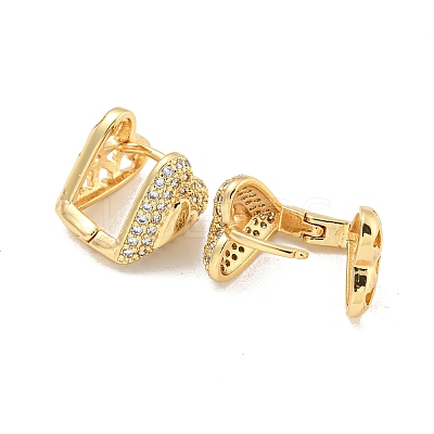 Heart Brass Pave Clear Cubic Zirconia Hoop Earrings EJEW-M258-22G-1