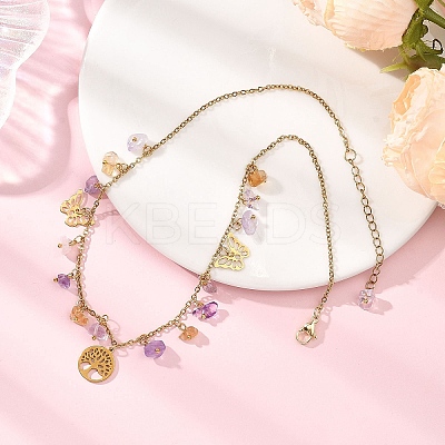 304 Stainless Steel Tree of Life and Nuggets Natural Ametrine Pendant Bib Necklaces for Women NJEW-JN05665-1