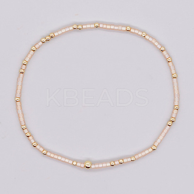 Bohemian Style Rainbow Glass & Brass Beaded Handmade Fashion Women's Bracelet QD2599-11-1