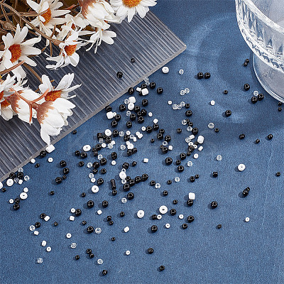 White & Black Series Glass Seed Beads SEED-GO0001-03-1